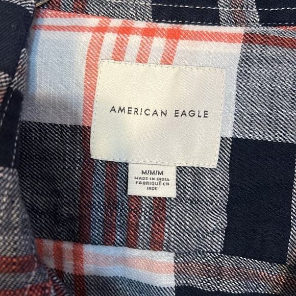 American Eagle Orange Blue White Plaid Button Down Shirt- Mens - Picture 3 of 4